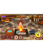 Eine weibliche Figur schmiedet in Fantasy Life für Nintendo 3DS an einem Amboss, umgeben von Werkzeugen.