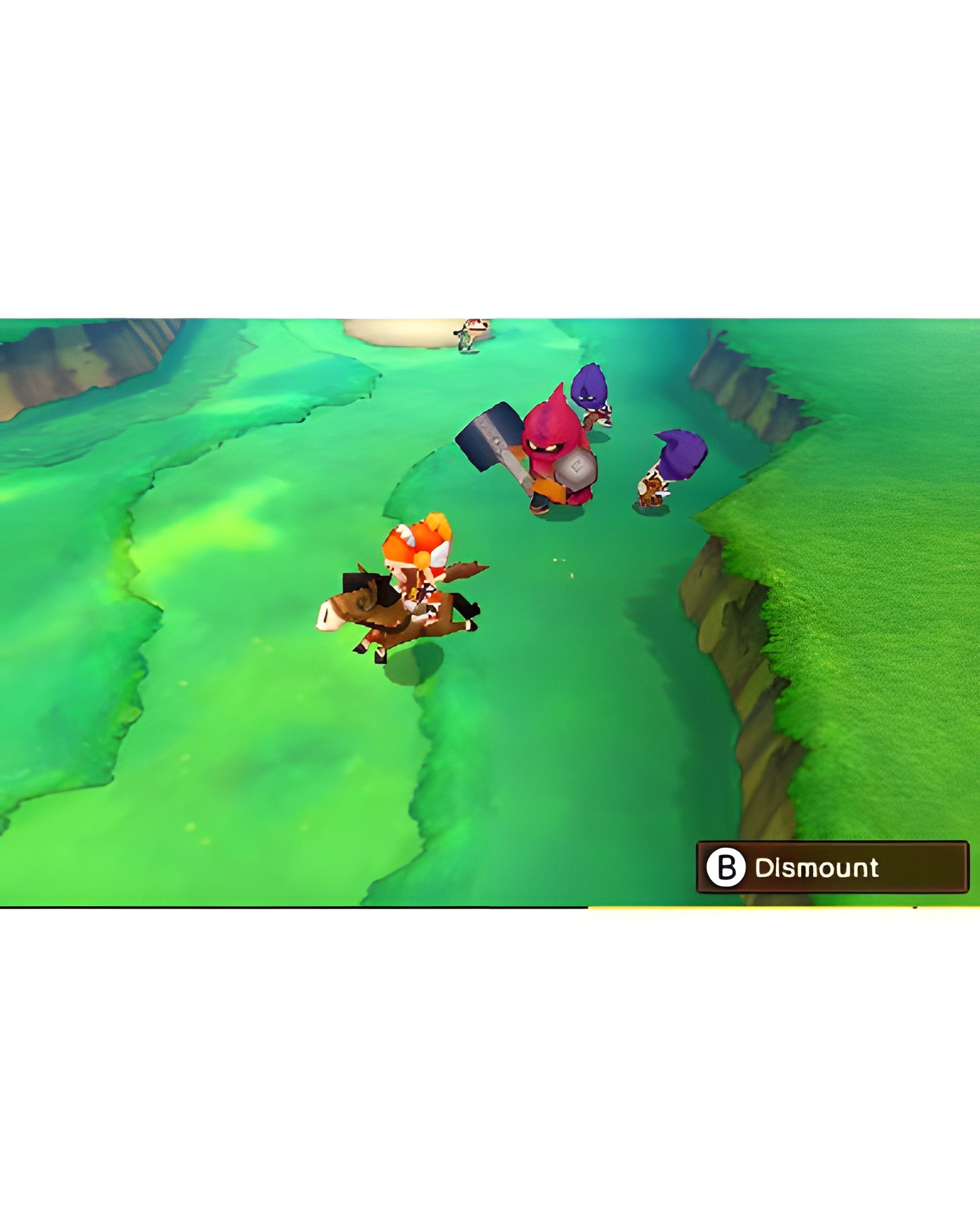 In Fantasy Life für Nintendo 3DS reitet ein Charakter auf einem Tier und wird von drei Monstern verfolgt.