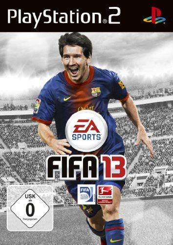FIFA 13 für PlayStation 2 zeigt Lionel Messi im Trikot des FC Barcelona und das USK-Siegel ab 0.