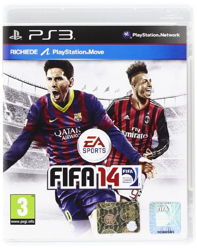 Das Cover von Fifa 14 für PS3 zeigt Lionel Messi und Stephan El Shaarawy in ihren Trikots vor einem Stadionhintergrund.