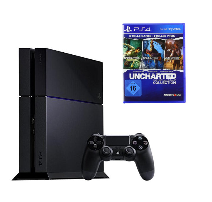 Konsole 500GB schwarz + Nathan Drake Collection + Original Controller