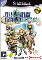 Das Cover von Final Fantasy Crystal Chronicles für GameCube zeigt vier Fantasy-Charaktere und das USK-Siegel ab 6.