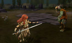 In Fire Emblem Echoes: Shadows of Valentia kämpft eine Kriegerin mit Schwert gegen einen Goblin.