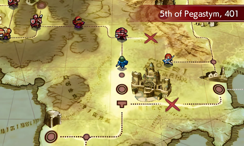 Die Weltkarte von Fire Emblem Echoes: Shadows of Valentia zeigt ein Schloss und Routen.
