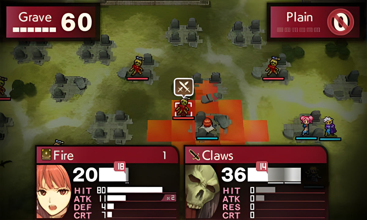 Ein taktischer Kampf mit Charakteren und Gegnern in Fire Emblem Echoes: Shadows of Valentia.