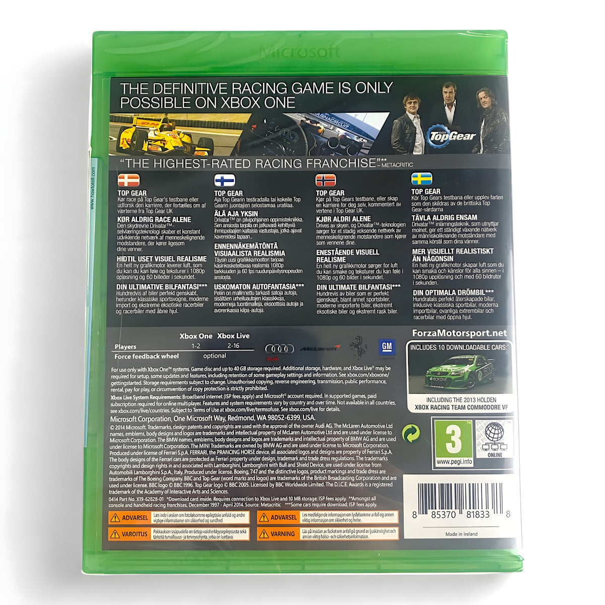 Die Rückseite von Forza Motorsport 5 [Goty] zeigt Spielszenen, Text und das PEGI 3 Siegel.
