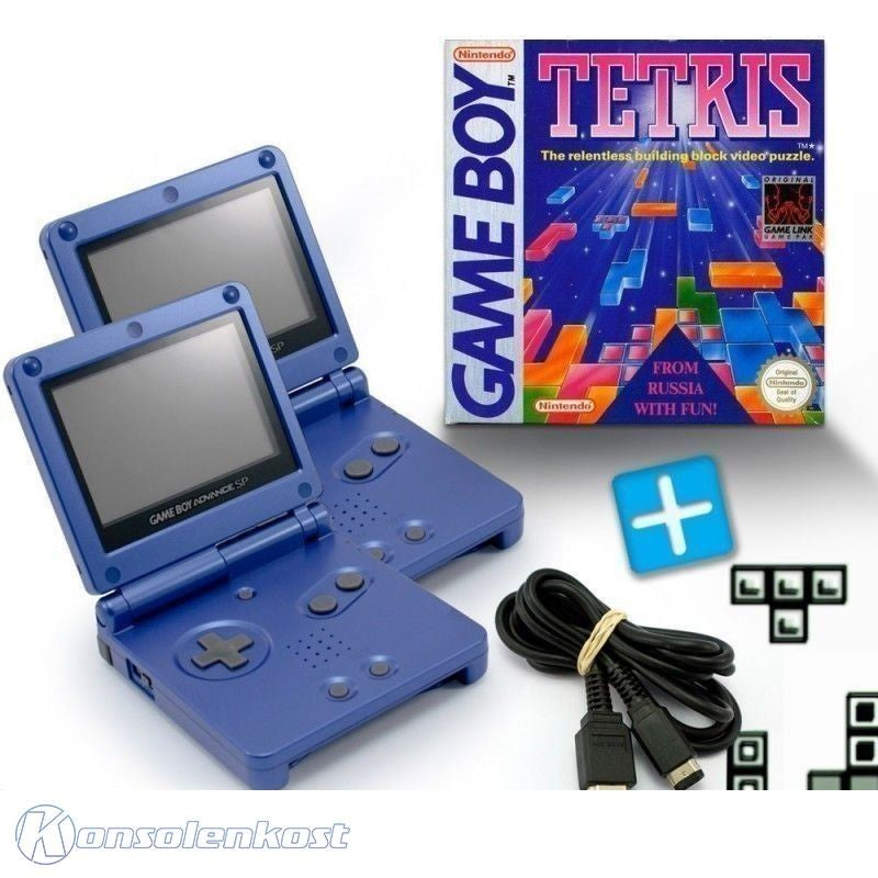 Bundle: 2 Konsolen GBA SP blau + Tetris + Linkkabel + Netzteil