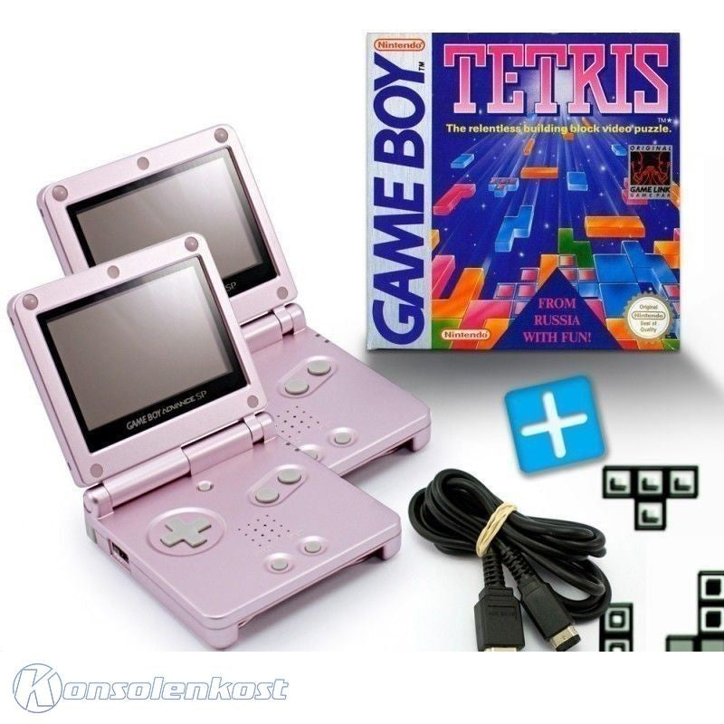 Bundle: 2 Konsolen GBA SP pink + Tetris + Linkkabel + Netzteil