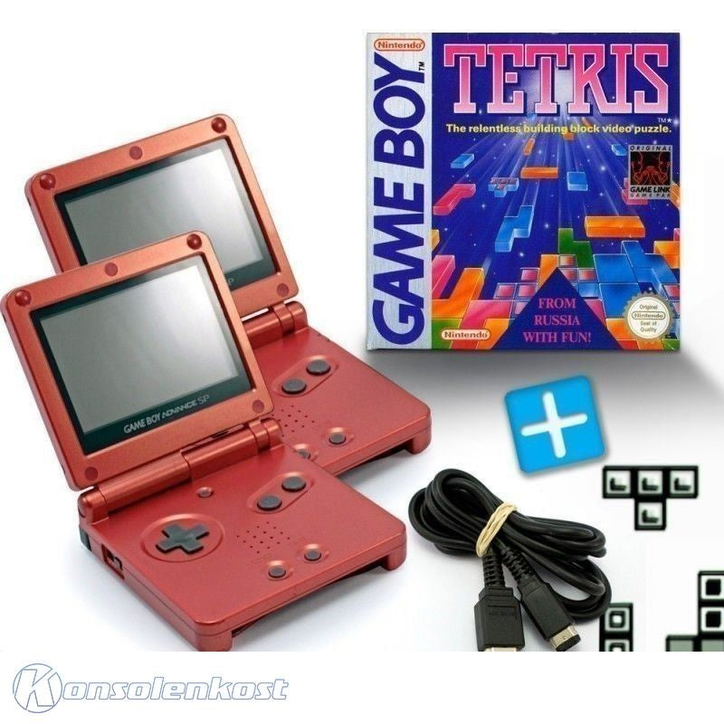 Bundle: 2 Konsolen GBA SP rot + Tetris + Linkkabel + Netzteil