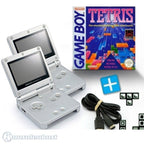 Bundle: 2 Konsolen GBA SP silber + Tetris + Linkkabel + Netzteil