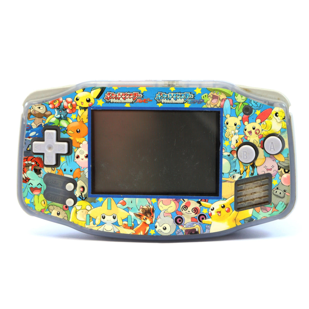 Konsole GBA Clear Blue Custom Design Pokemon Rubin / Saphir