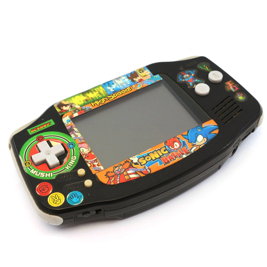 Konsole GBA Schwarz Custom Design Mushi King & Sonic Battle