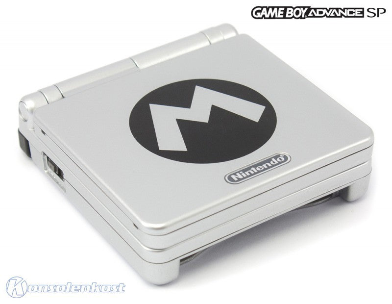 Konsole GBA SP AGS-101 + Netzteil Silber / Custom Case Mod Mario [Platinum]