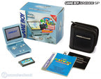 Konsole GBA SP AGS-101 Pearl Blue Target Edt. + Spiel SMW + Tasche + Zubehör