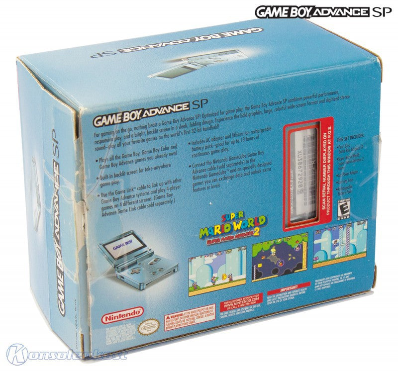 Konsole GBA SP AGS-101 Pearl Blue Target Edt. + Spiel SMW + Tasche + Zubehör