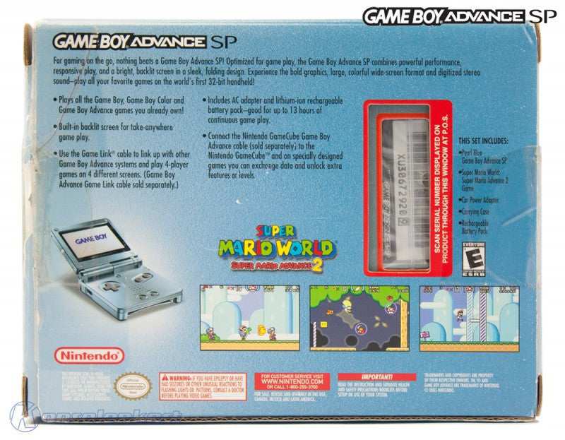 Konsole GBA SP AGS-101 Pearl Blue Target Edt. + Spiel SMW + Tasche + Zubehör