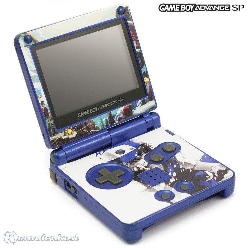 Konsole GBA SP blau Custom Design Pokemon Trainer Battle + Netzteil