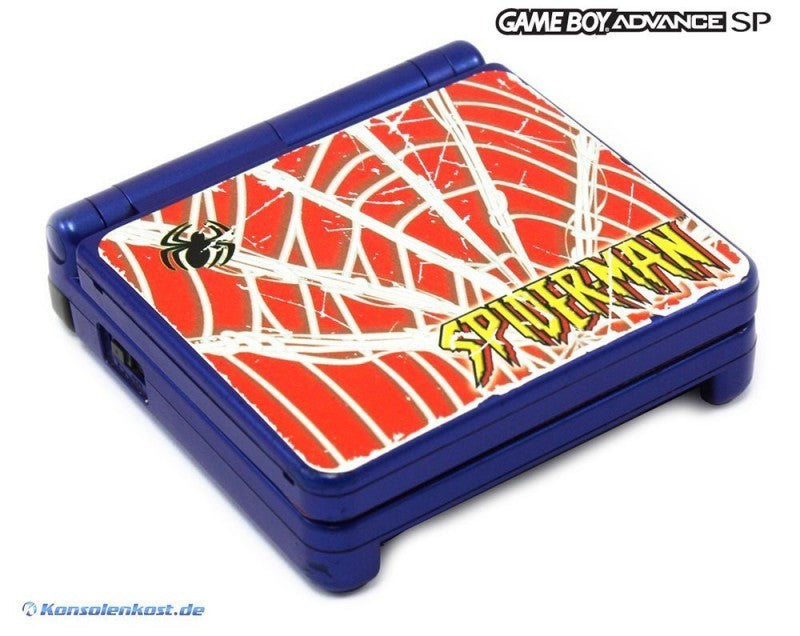 Konsole GBA SP blau Custom Design Spiderman + Netzteil