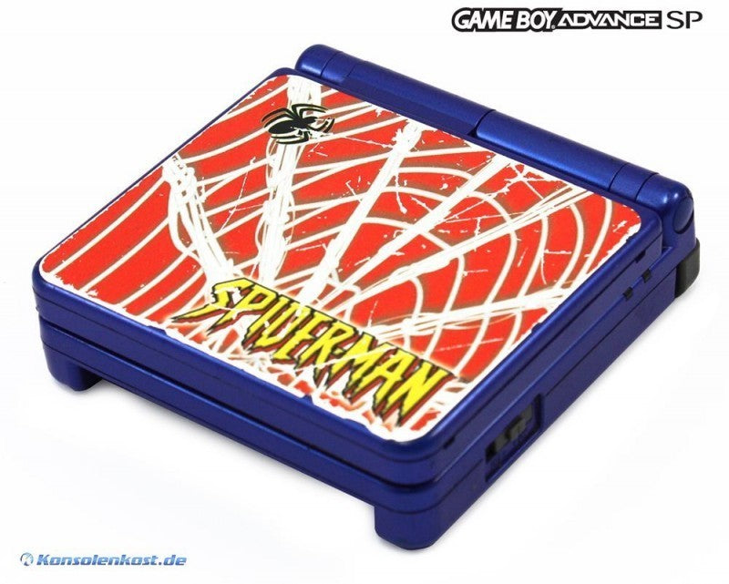 Konsole GBA SP blau Custom Design Spiderman + Netzteil