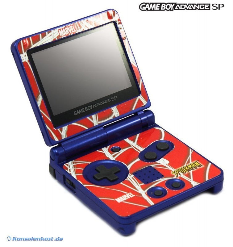 Konsole GBA SP blau Custom Design Spiderman + Netzteil