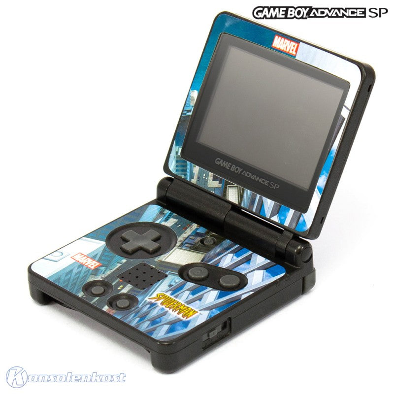 Konsole GBA SP Custom Design Spider-Man / Häuserschlucht + Netzteil
