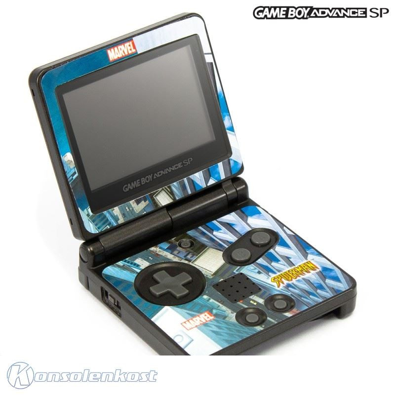 Konsole GBA SP Custom Design Spider-Man / Häuserschlucht + Netzteil
