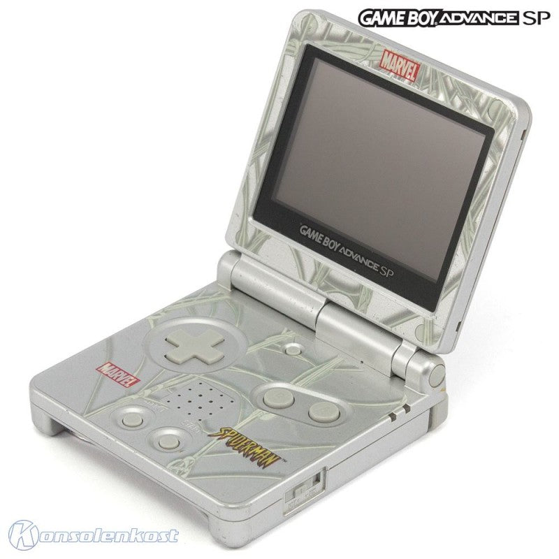 Konsole GBA SP Custom Design Spider-Man / silbernes Netz + Netzteil