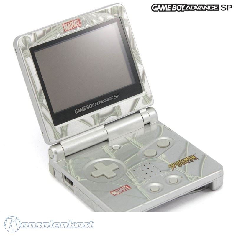 Konsole GBA SP Custom Design Spider-Man / silbernes Netz + Netzteil