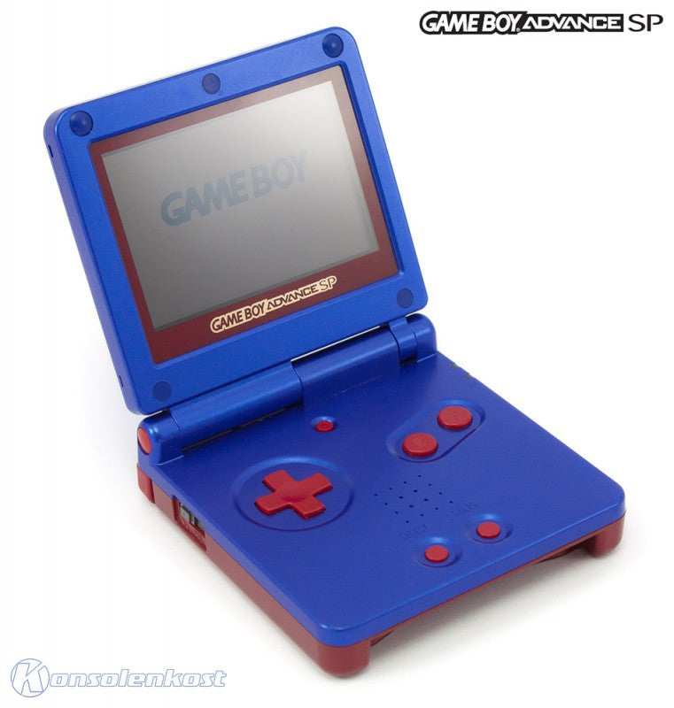 Konsole GBA SP inkl. Netzteil Custom Case Mod blau-rot