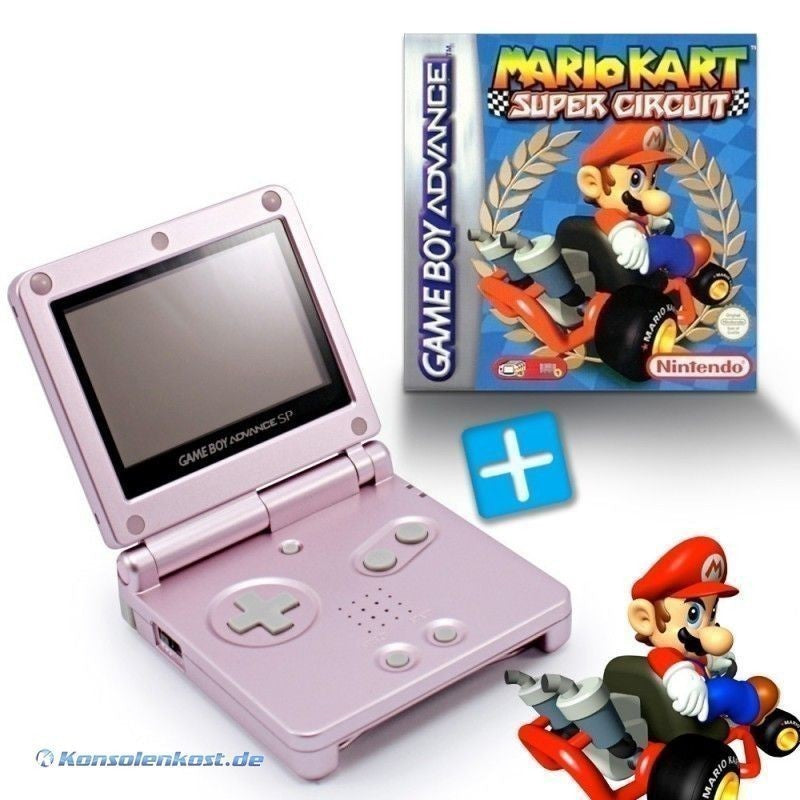 Konsole GBA SP rosa - pink + Mario Kart + Netzteil