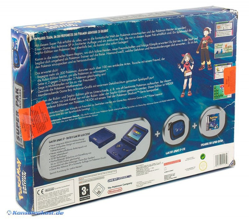 Konsole GBA SP Pokemon Saphir Limited Super Pak Edition + Spiel + Tasche + Zubehör — Pokemon Saphir Limited Super Pak Edition