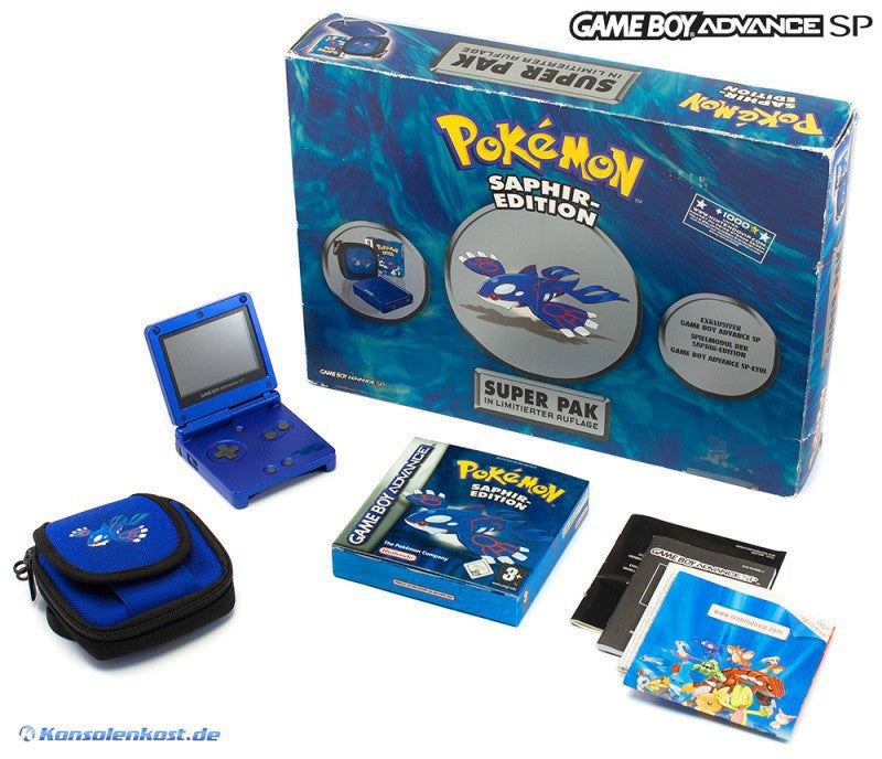 Konsole GBA SP Pokemon Saphir Limited Super Pak Edition + Spiel + Tasche + Zubehör — Pokemon Saphir Limited Super Pak Edition