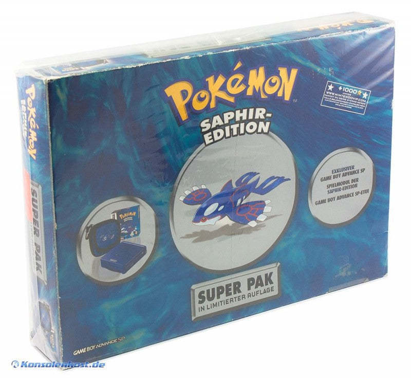 Konsole GBA SP Pokemon Saphir Limited Super Pak Edition + Spiel + Tasche + Zubehör — Pokemon Saphir Limited Super Pak Edition