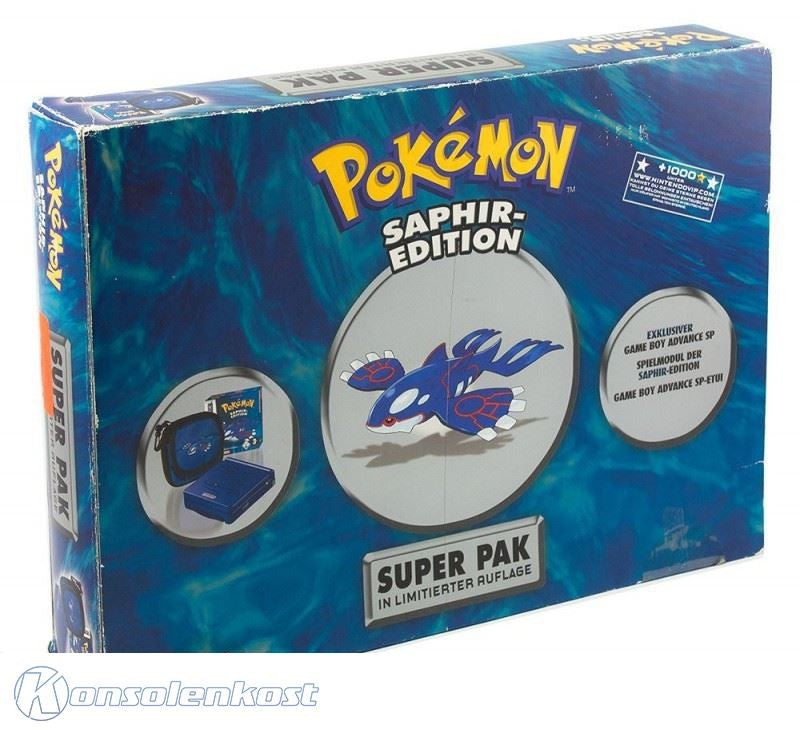 Konsole GBA SP Pokemon Saphir Limited Super Pak Edition + Spiel + Tasche + Zubehör — Pokemon Saphir Limited Super Pak Edition