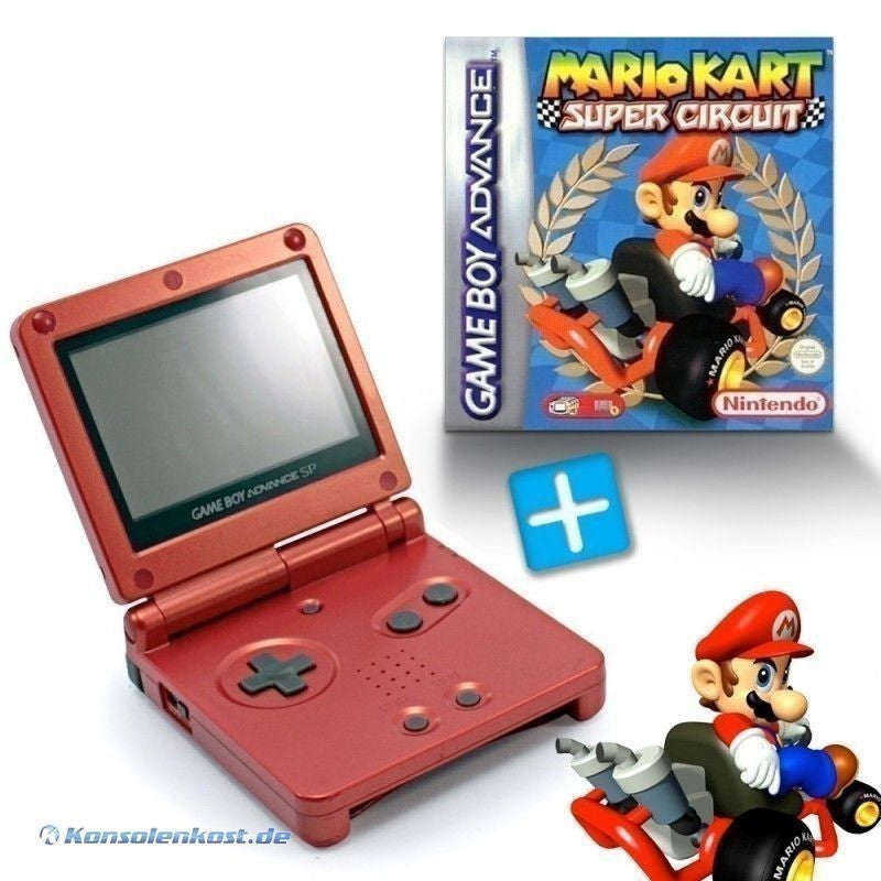 Konsole GBA SP rot Flame Red + Mario Kart + Netzteil