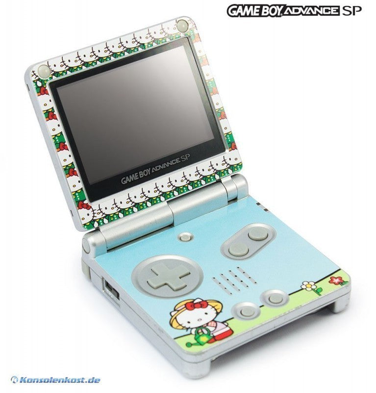 Konsole GBA SP silber Custom Design Hello Kitty + Netzteil
