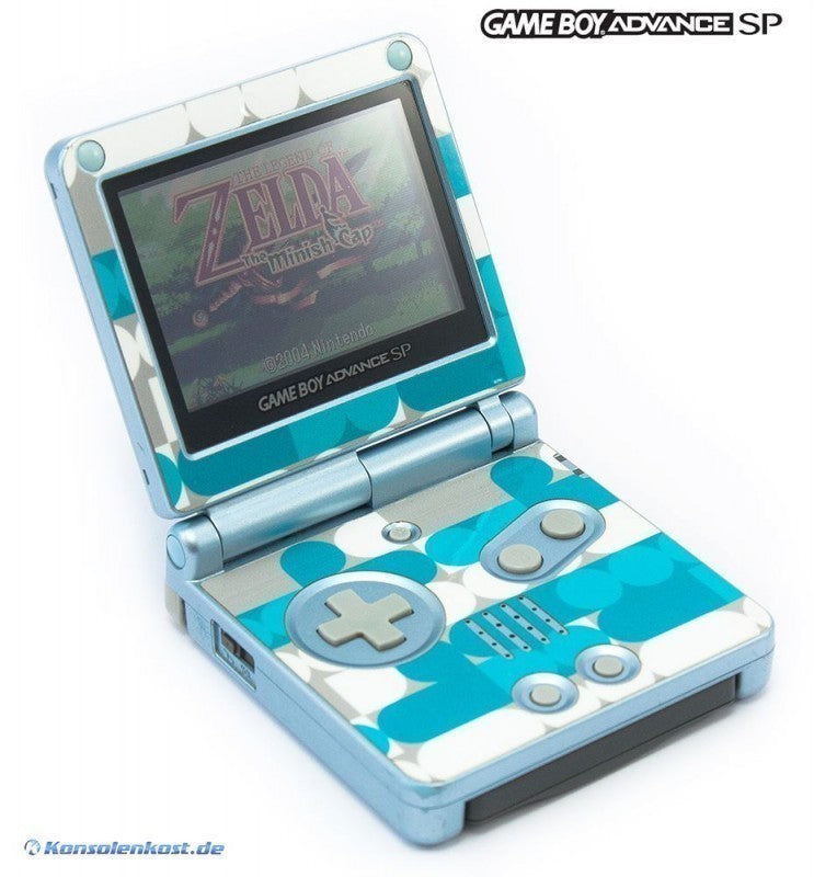 Konsole GBA SP silber Custom Design Neo Blue + Netzteil