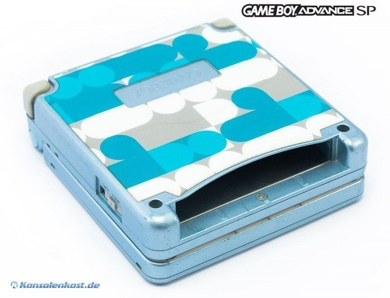 Konsole GBA SP silber Custom Design Neo Blue + Netzteil