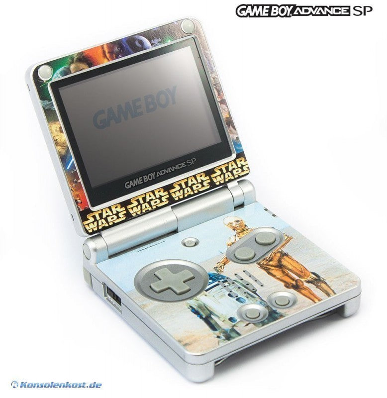 Konsole GBA SP silber Custom Design Star Wars Yoda + Netzteil