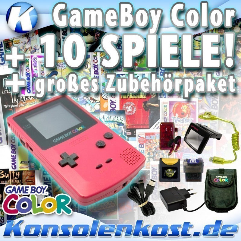 Konsole #Rosa Pink + 10 Spiele + großes Zubehörpaket