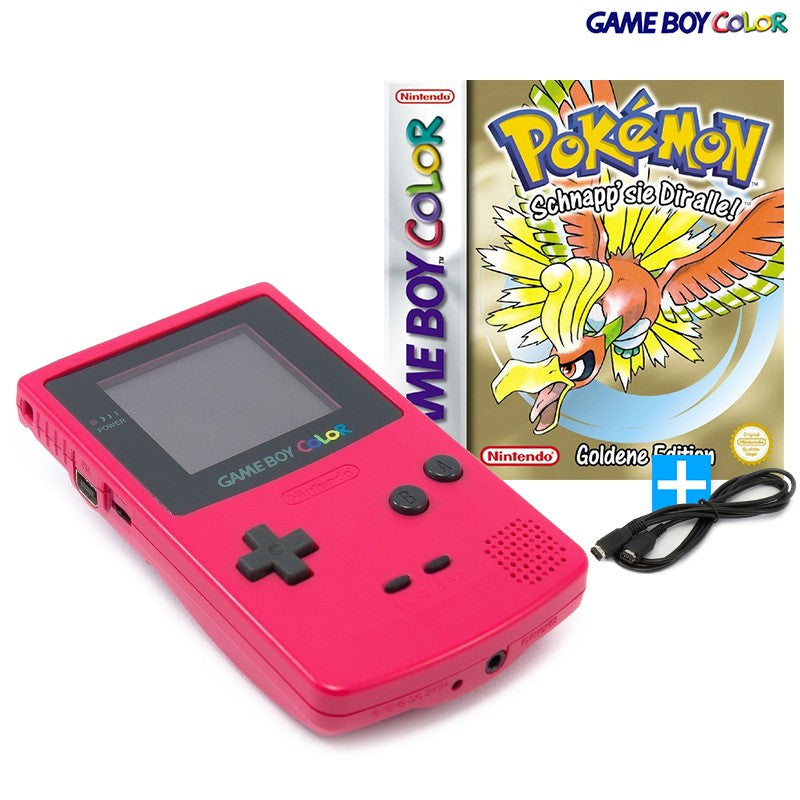 Konsole #Rosa / Pink / Red / Berry + Pokémon Gold + Linkkabel