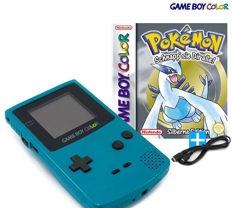 Konsole #Türkis / Blau / Teal + Pokémon Silber + Linkkabel