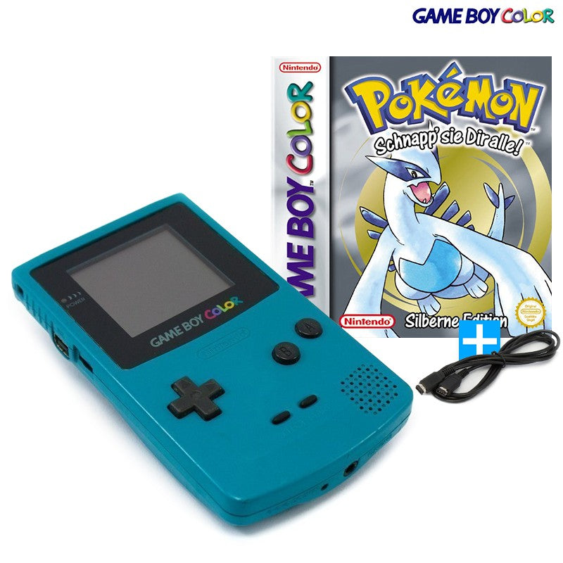 Konsole #Türkis / Blau / Teal + Pokémon Silber + Linkkabel