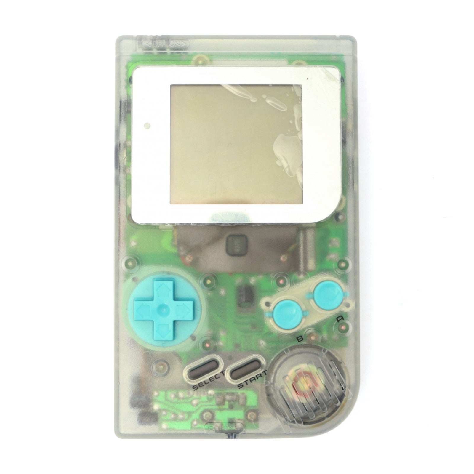 Konsole Classic DMG-01 Custom Case transp. + Buttons blau + Frontlight weiß