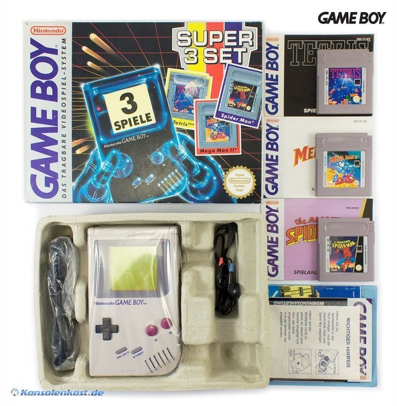Konsole Classic DMG-01 grau Super 3 Set + 3 Spiele + Original Kopfhörer + Linkkabel
