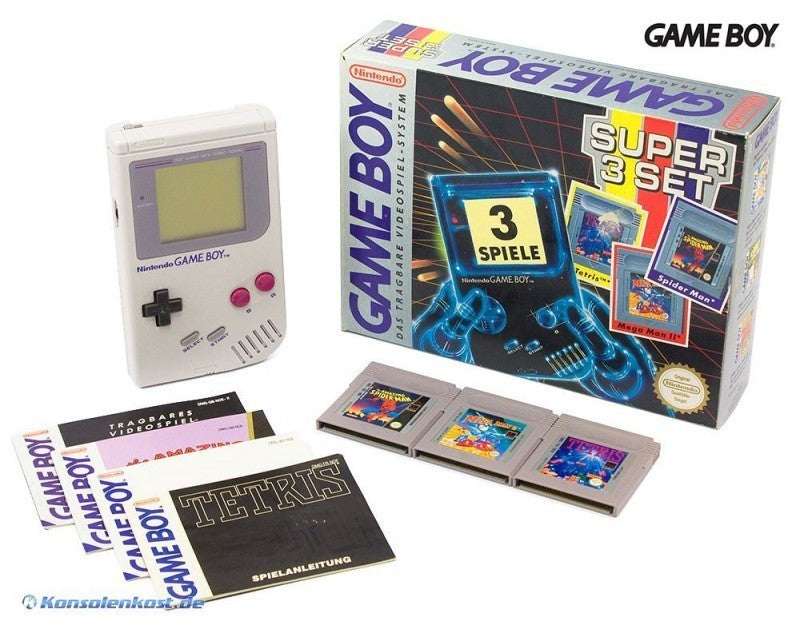 Konsole Classic DMG-01 grau Super 3 Set + 3 Spiele + Original Kopfhörer + Linkkabel
