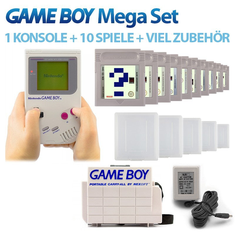 MegaSet: Konsole Classic + 10 GameBoy Spiele + Zubehör-Set grau