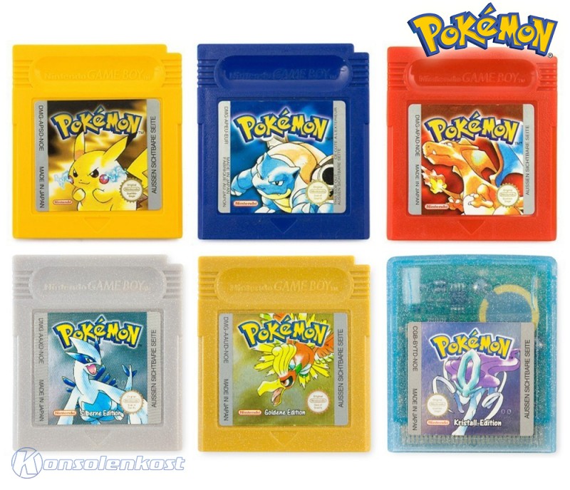 Pokemon Sammlung: Gelb + Blau + Rot + Silber + Gold + Kristall