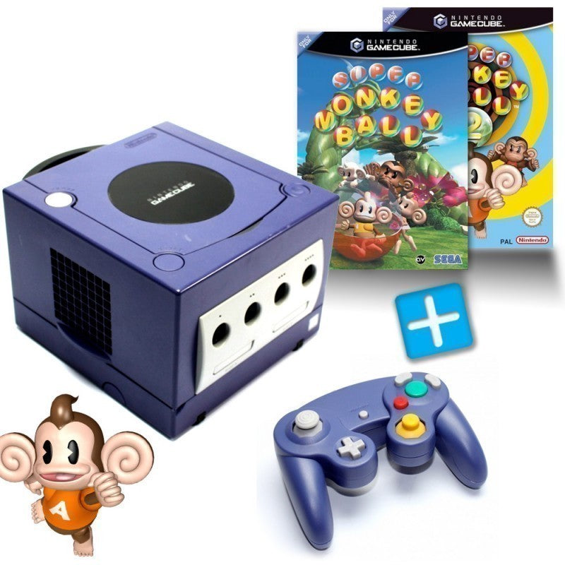 Konsole lila + Super Monkey Ball 1 + 2 + Controller