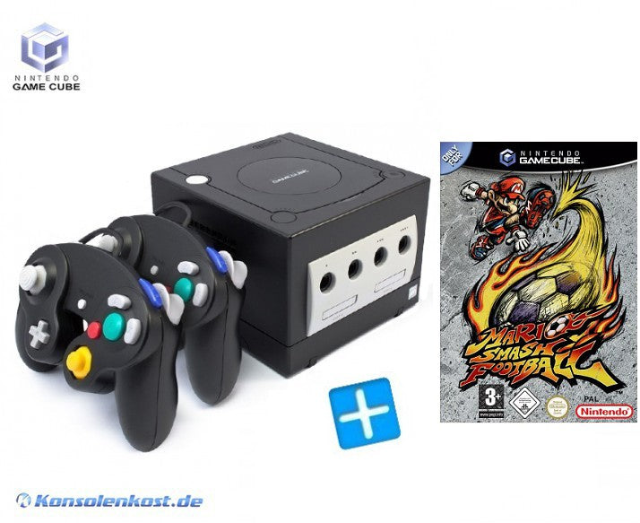 Konsole schwarz + Mario Smash Football + 2 Controller